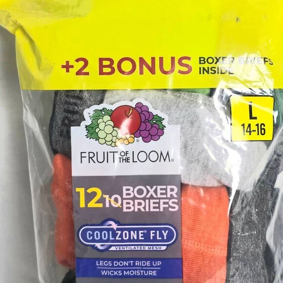 Fruit of the Loom Boys 12+2 Bonus Boxer Briefs L 14-16 - Picture 4 of 6